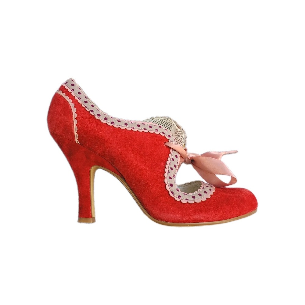 Poetic Licence London Glamville Red Suede Heels Size 9.5 Vintage Style Pumps